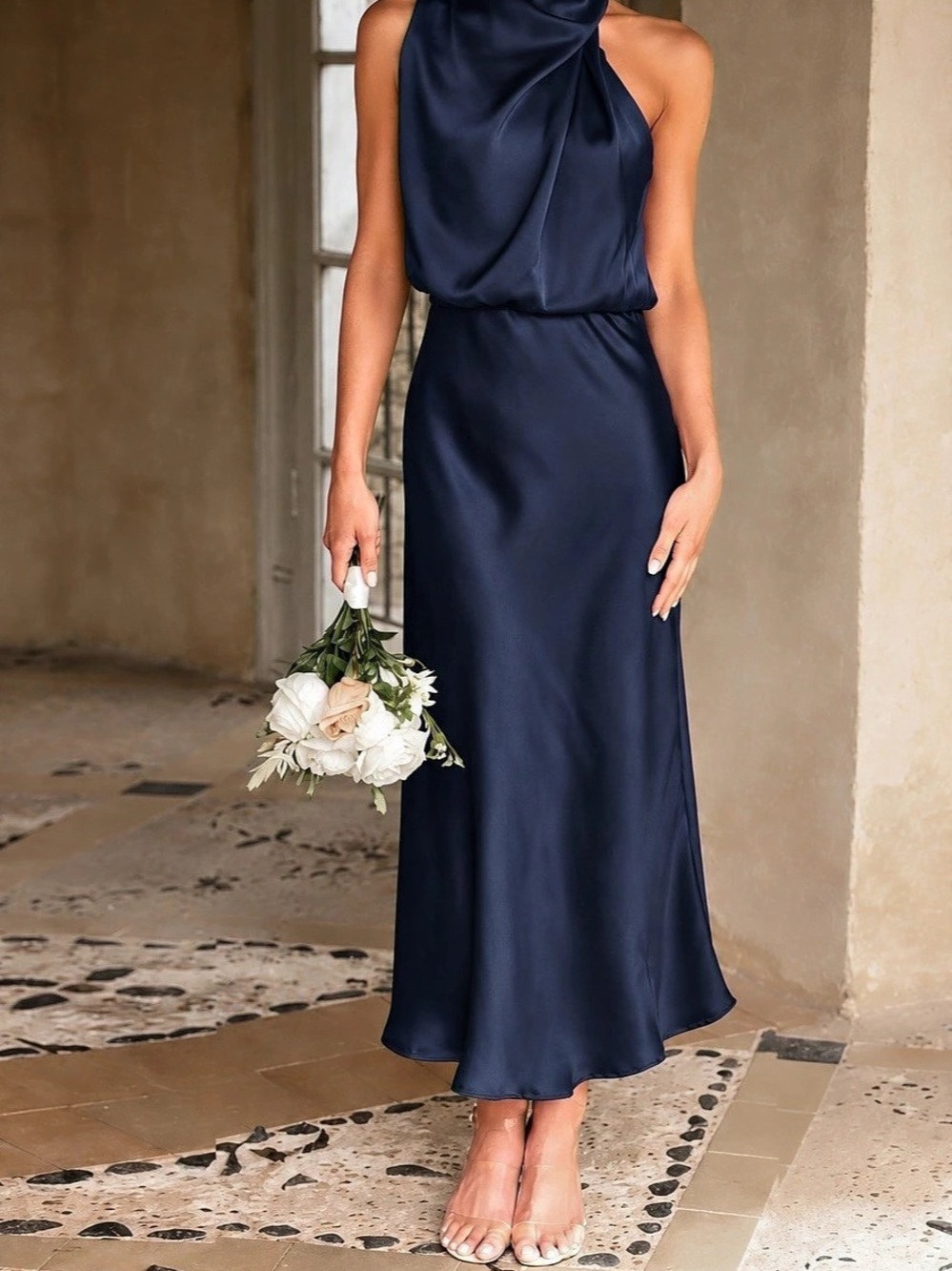 PRETTYGARDEN Women's Summer Satin Dress Elegant Sleeveless Mock Neck Cocktail